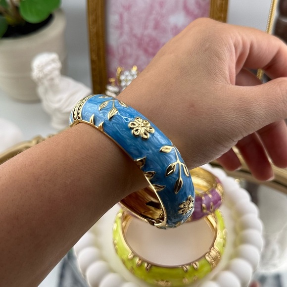 Floral Hand Painted Enamel Bangle - Blue - Picture 6 of 7
